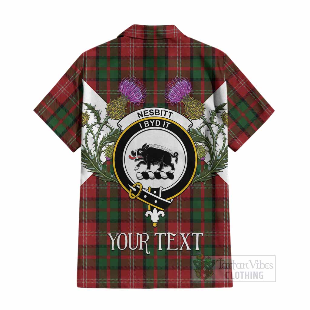 Nesbitt (Nisbet) Tartan Family Crest Cotton Hawaiian Shirt Scottish Burns Night Thistle Floral