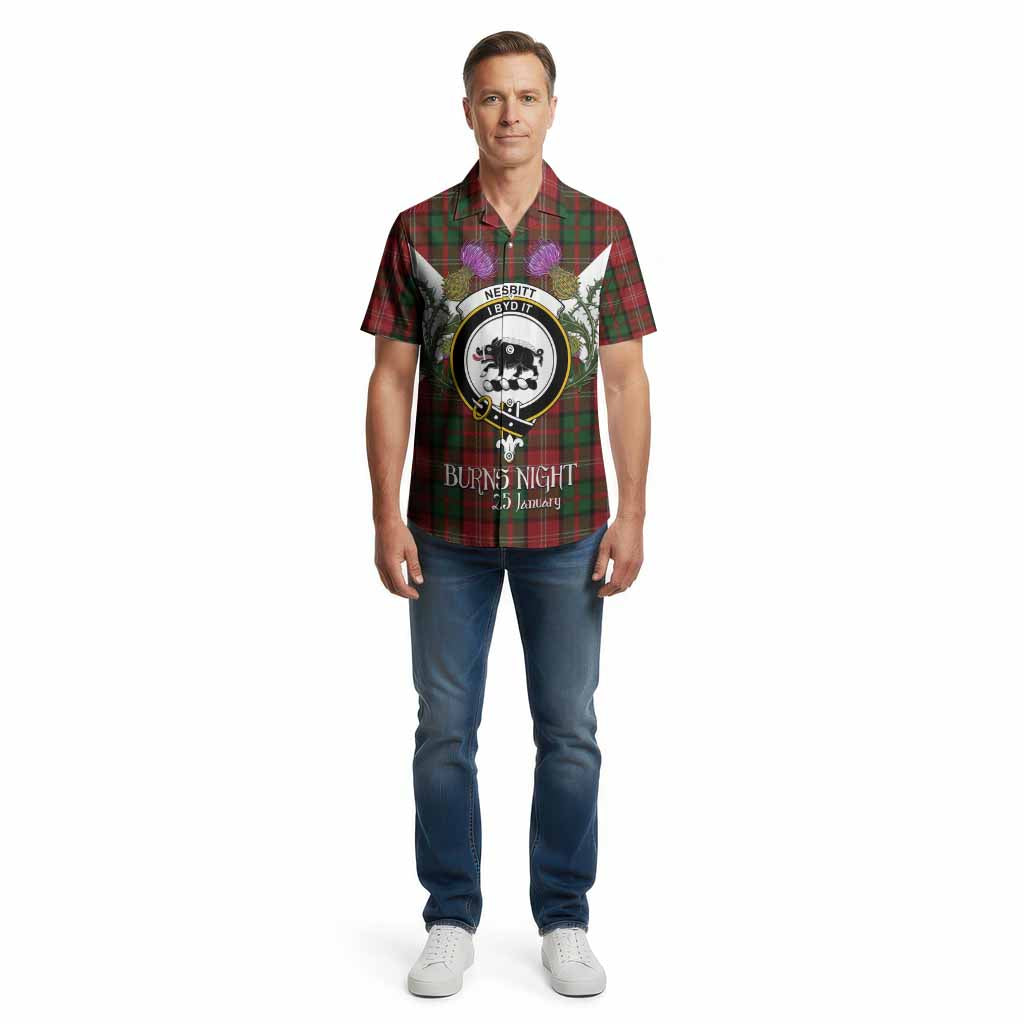Nesbitt (Nisbet) Tartan Family Crest Cotton Hawaiian Shirt Scottish Burns Night Thistle Floral