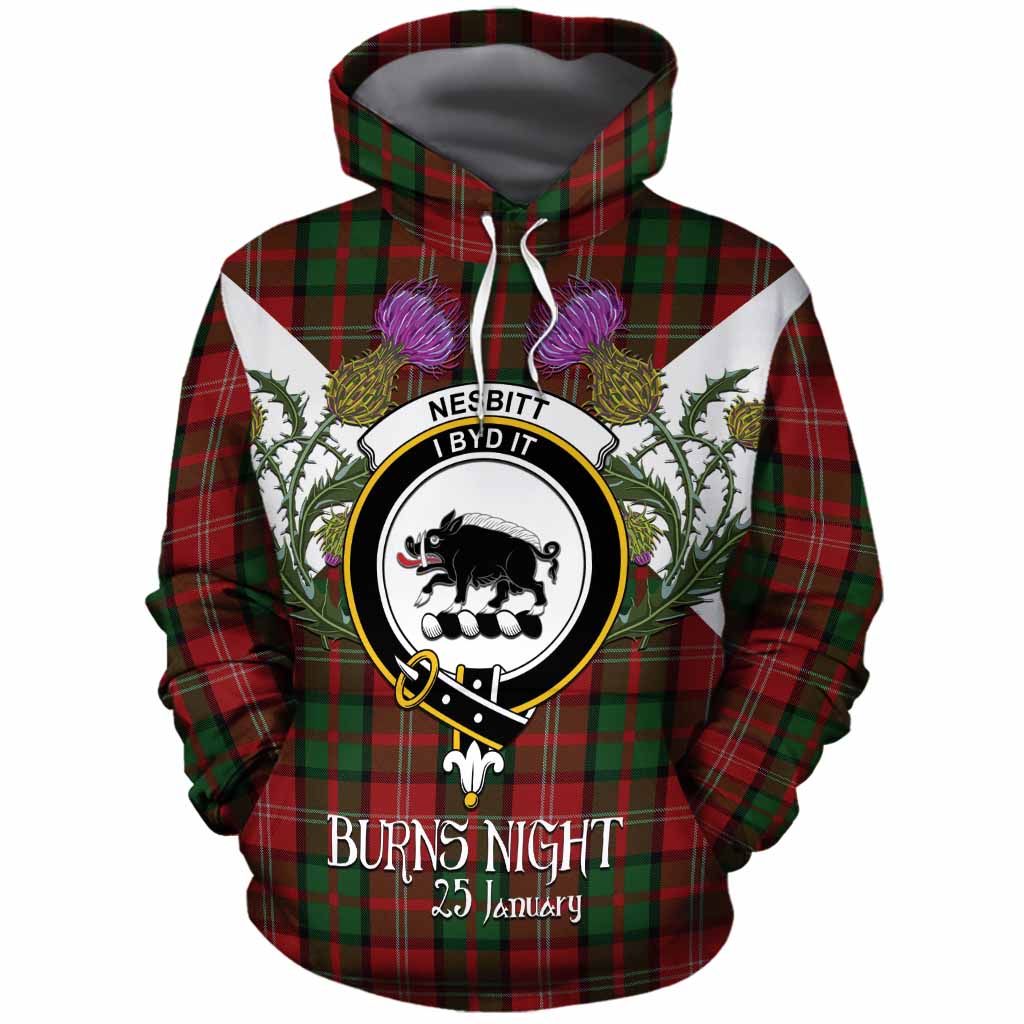Nesbitt (Nisbet) Tartan Family Crest Cotton Hoodie Scottish Burns Night Thistle Floral