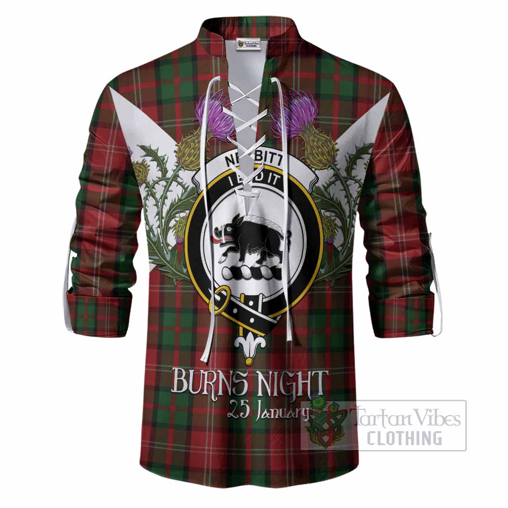 Nesbitt (Nisbet) Tartan Family Crest Ghillie Shirt Scottish Burns Night Thistle Floral