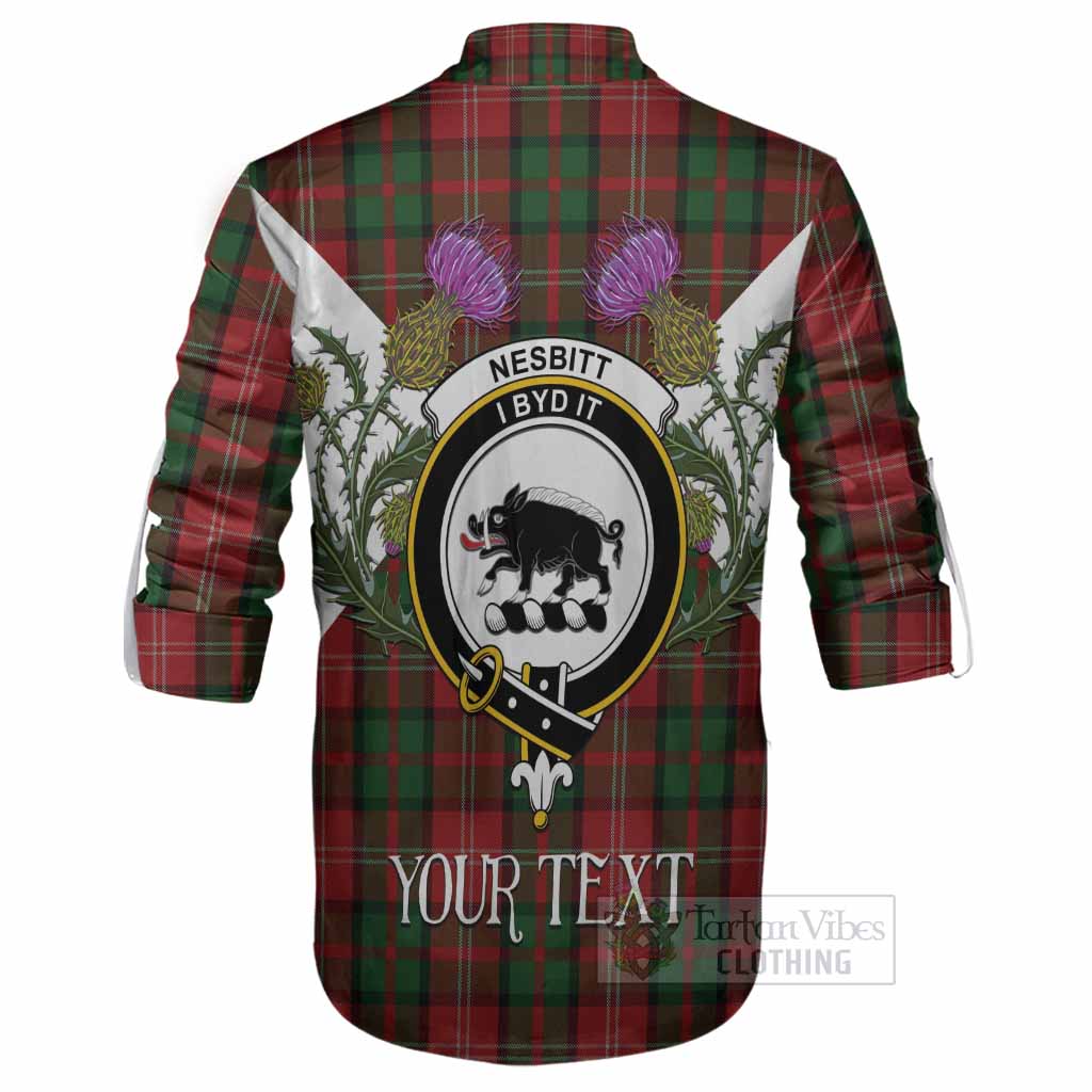 Nesbitt (Nisbet) Tartan Family Crest Ghillie Shirt Scottish Burns Night Thistle Floral