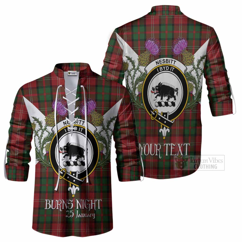 Nesbitt (Nisbet) Tartan Family Crest Ghillie Shirt Scottish Burns Night Thistle Floral