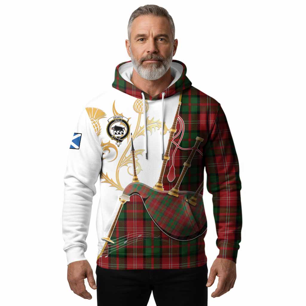Nesbitt (Nisbet) Tartan Family Crest Hoodie Bagpipes with Scottish Thistle