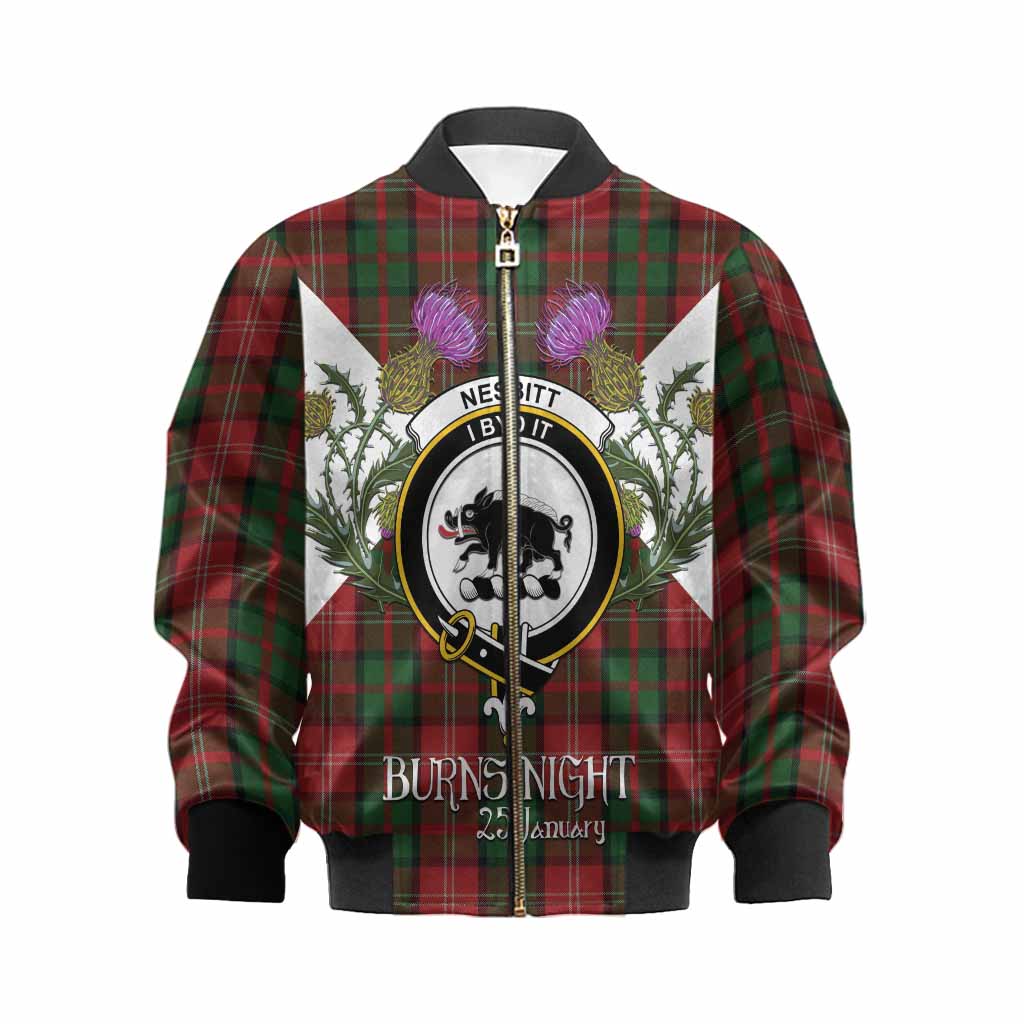 Nesbitt (Nisbet) Tartan Family Crest Kid Bomber Jacket Scottish Burns Night Thistle Floral