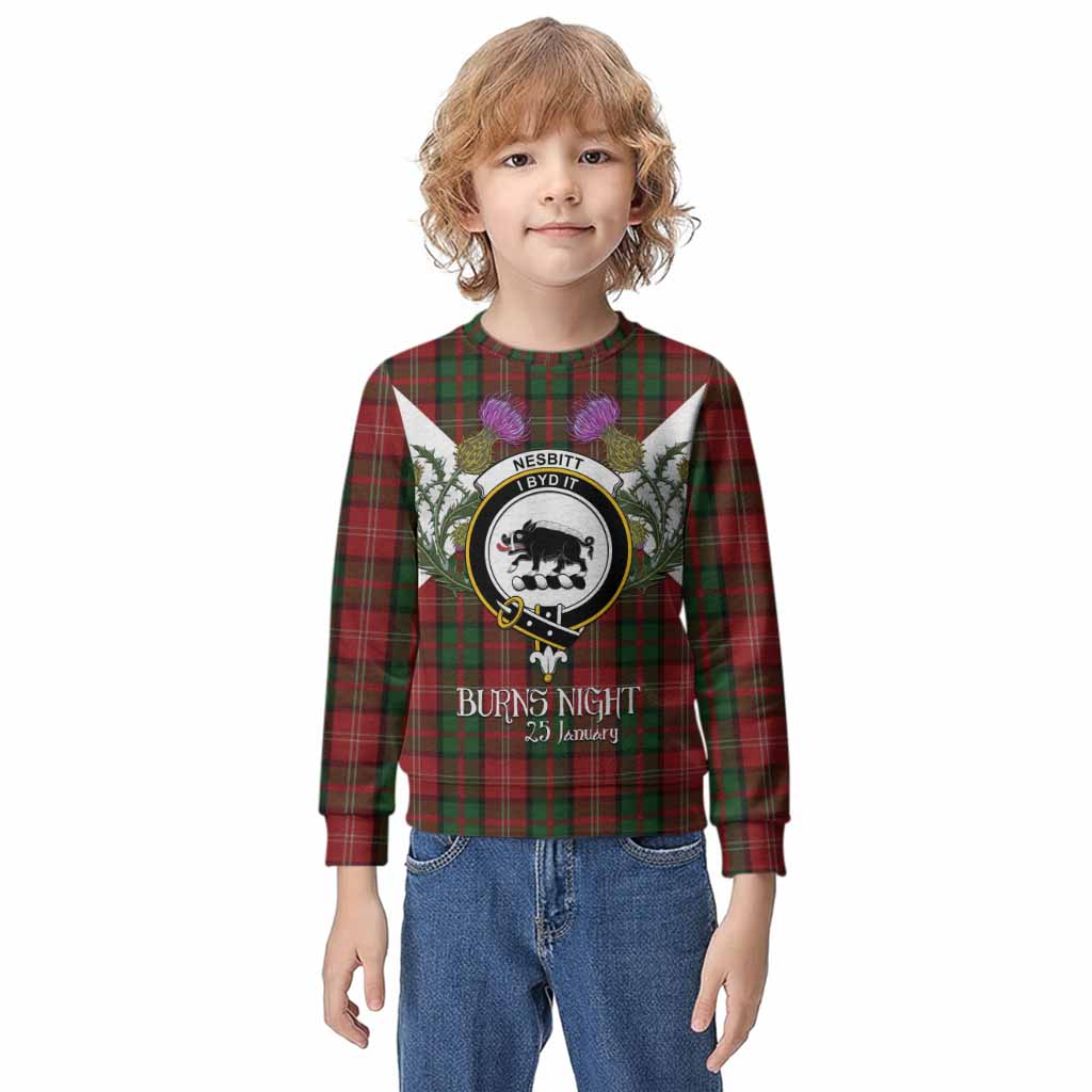 Nesbitt (Nisbet) Tartan Family Crest Kid Knitted Sweatshirt Scottish Burns Night Thistle Floral