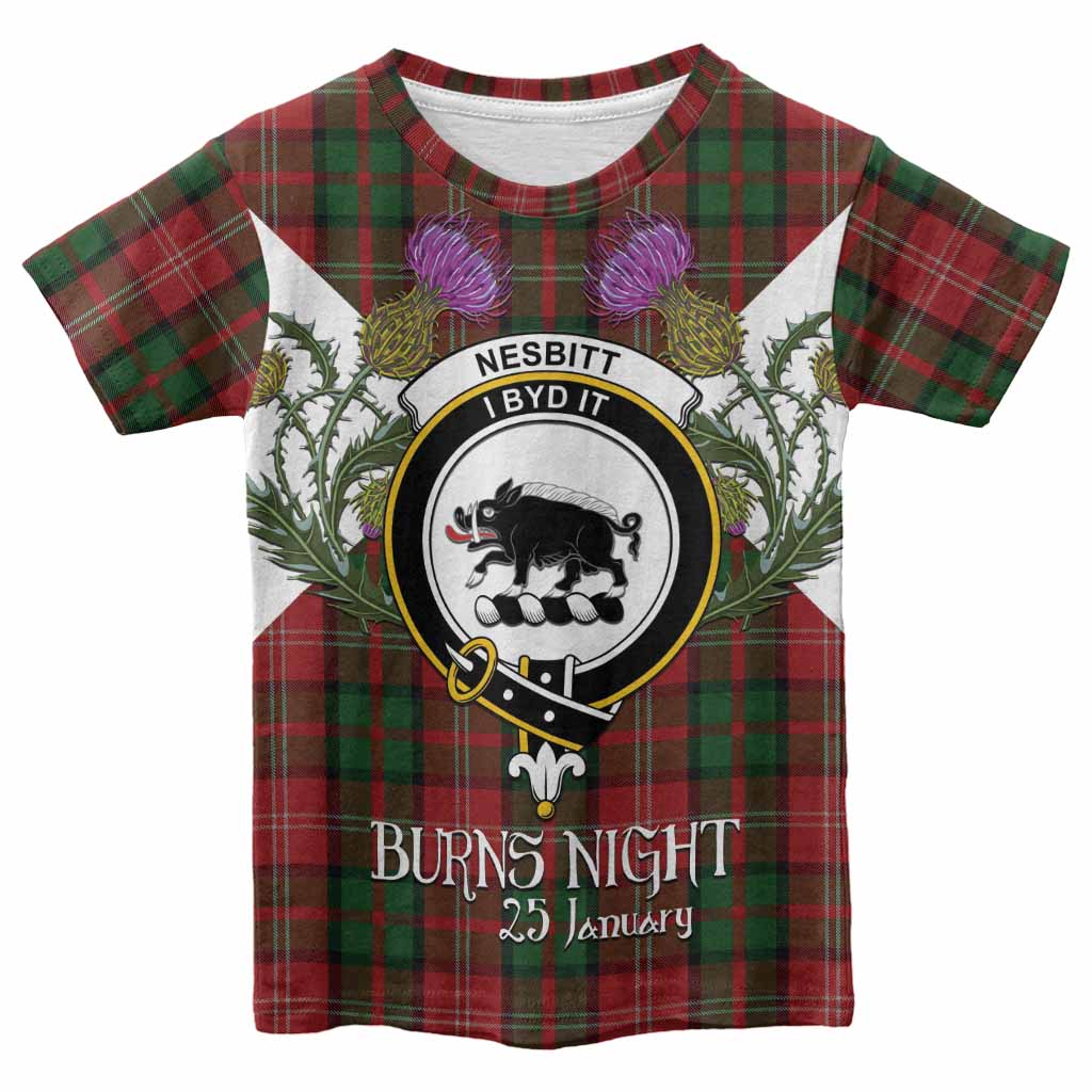 Nesbitt (Nisbet) Tartan Family Crest Kid T-shirt Scottish Burns Night Thistle Floral