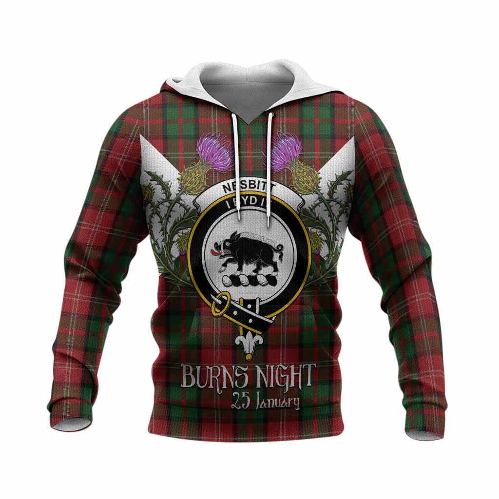 Nesbitt (Nisbet) Tartan Family Crest Knitted Hoodie Scottish Burns Night Thistle Floral