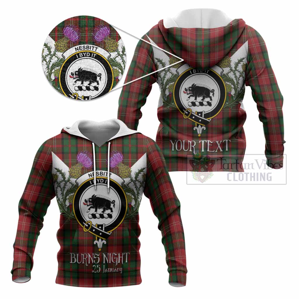 Nesbitt (Nisbet) Tartan Family Crest Knitted Hoodie Scottish Burns Night Thistle Floral
