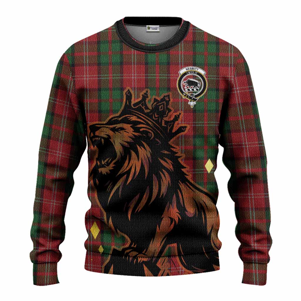 Nesbitt (Nisbet) Tartan Family Crest Knitted Sweater Crowned Lion Roaring