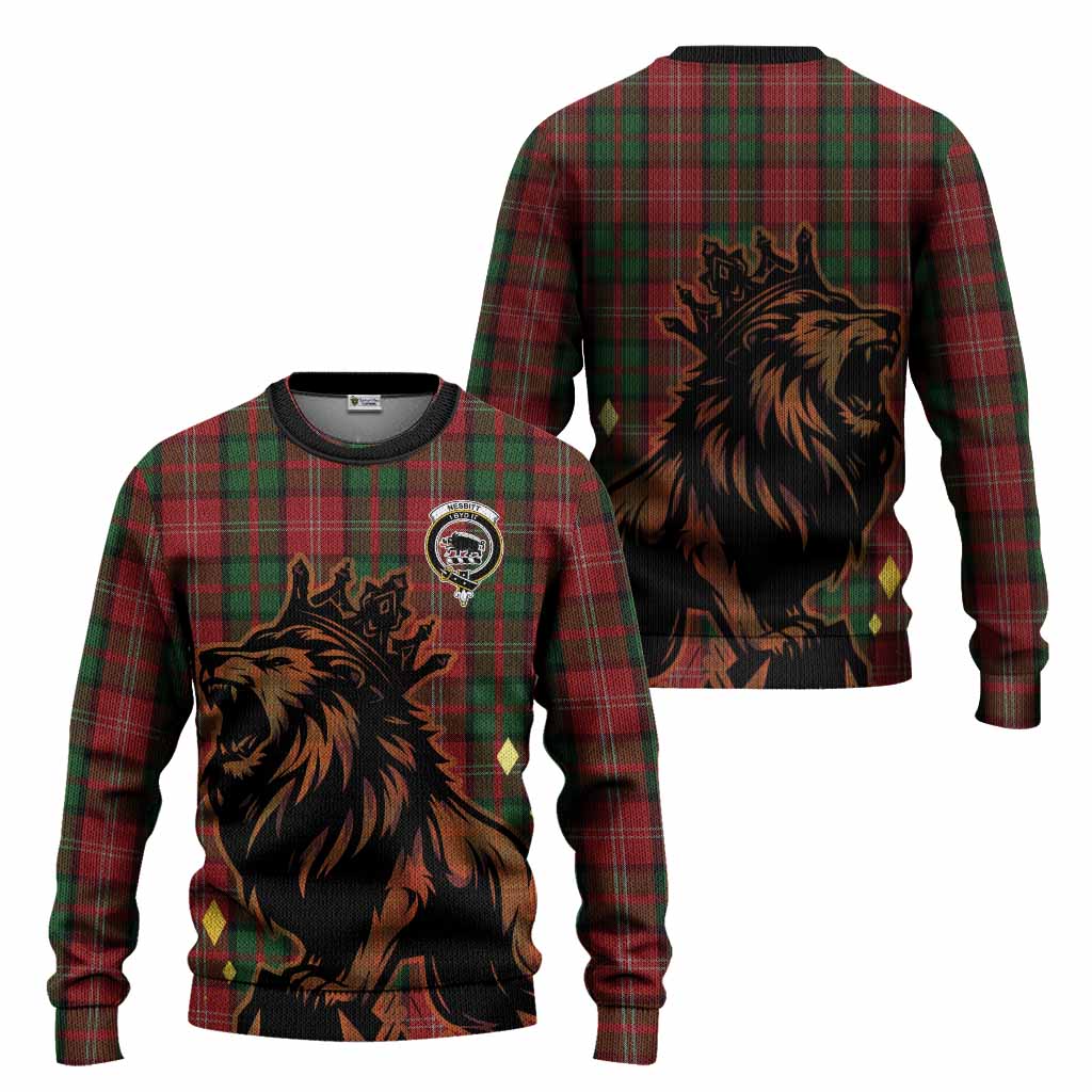 Nesbitt (Nisbet) Tartan Family Crest Knitted Sweater Crowned Lion Roaring