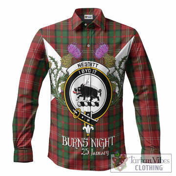 Nesbitt (Nisbet) Tartan Family Crest Long Sleeve Button Shirts Scottish Burns Night Thistle Floral