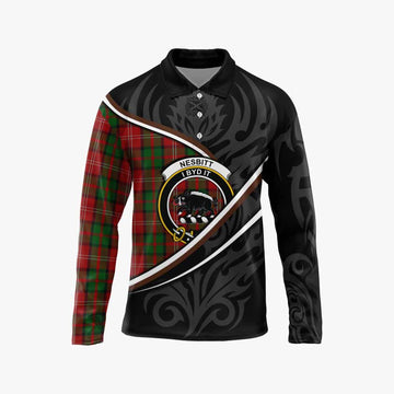 Nesbitt (Nisbet) Tartan Family Crest Long Sleeve Polo Shirt Celtic Scottish Thistle Floral