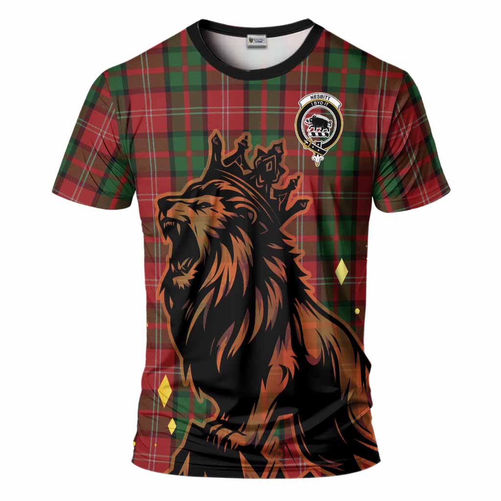 Nesbitt (Nisbet) Tartan Family Crest T-Shirt Crowned Lion Roaring