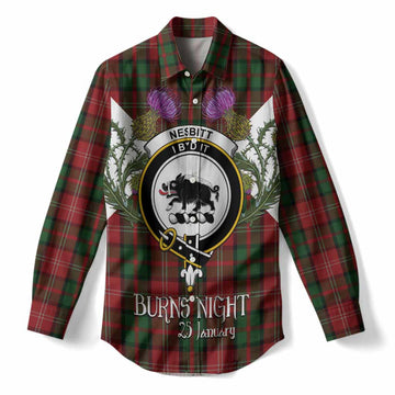 Nesbitt (Nisbet) Tartan Family Crest Women Casual Shirt Scottish Burns Night Thistle Floral