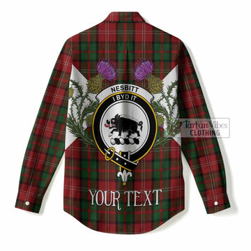 Nesbitt (Nisbet) Tartan Family Crest Women Casual Shirt Scottish Burns Night Thistle Floral