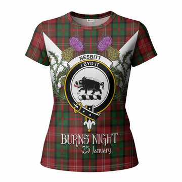 Nesbitt (Nisbet) Tartan Family Crest Women T shirt Scottish Burns Night Thistle Floral