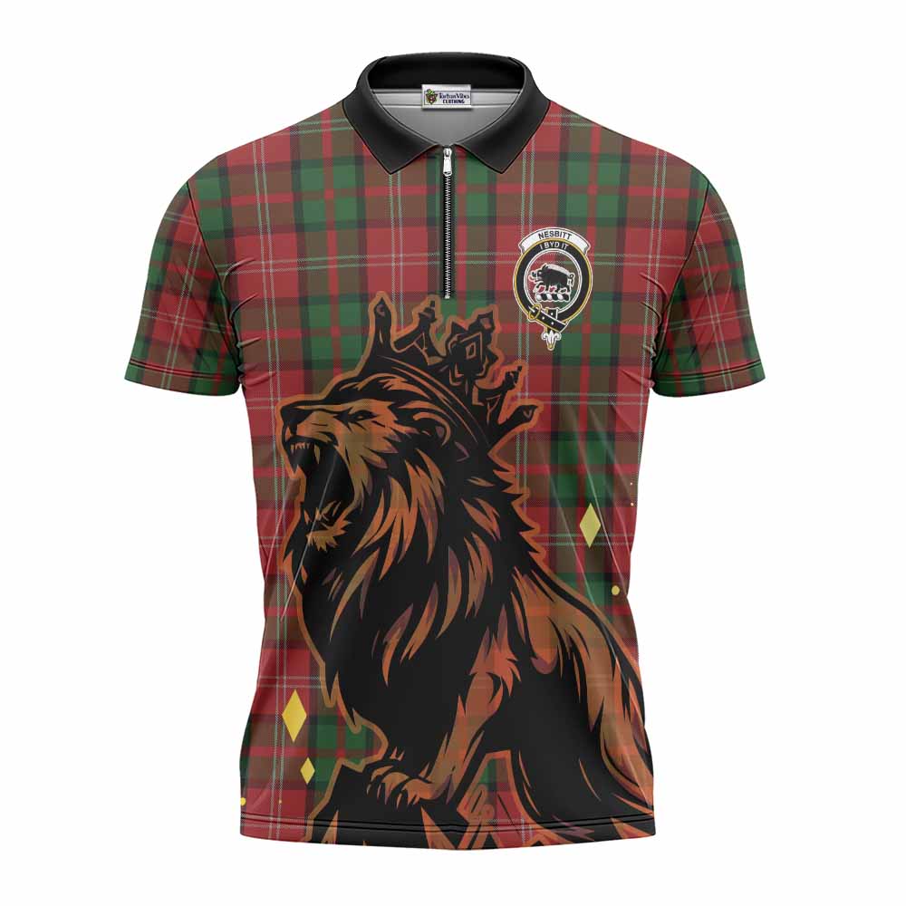 Nesbitt (Nisbet) Tartan Family Crest Zipper Polo Shirt Crowned Lion Roaring