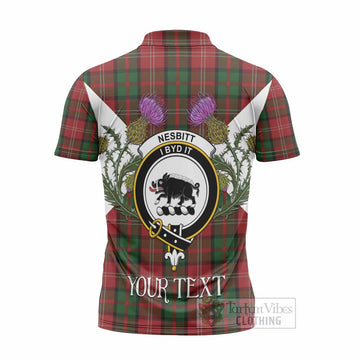 Nesbitt (Nisbet) Tartan Family Crest Zipper Polo Shirt Scottish Burns Night Thistle Floral