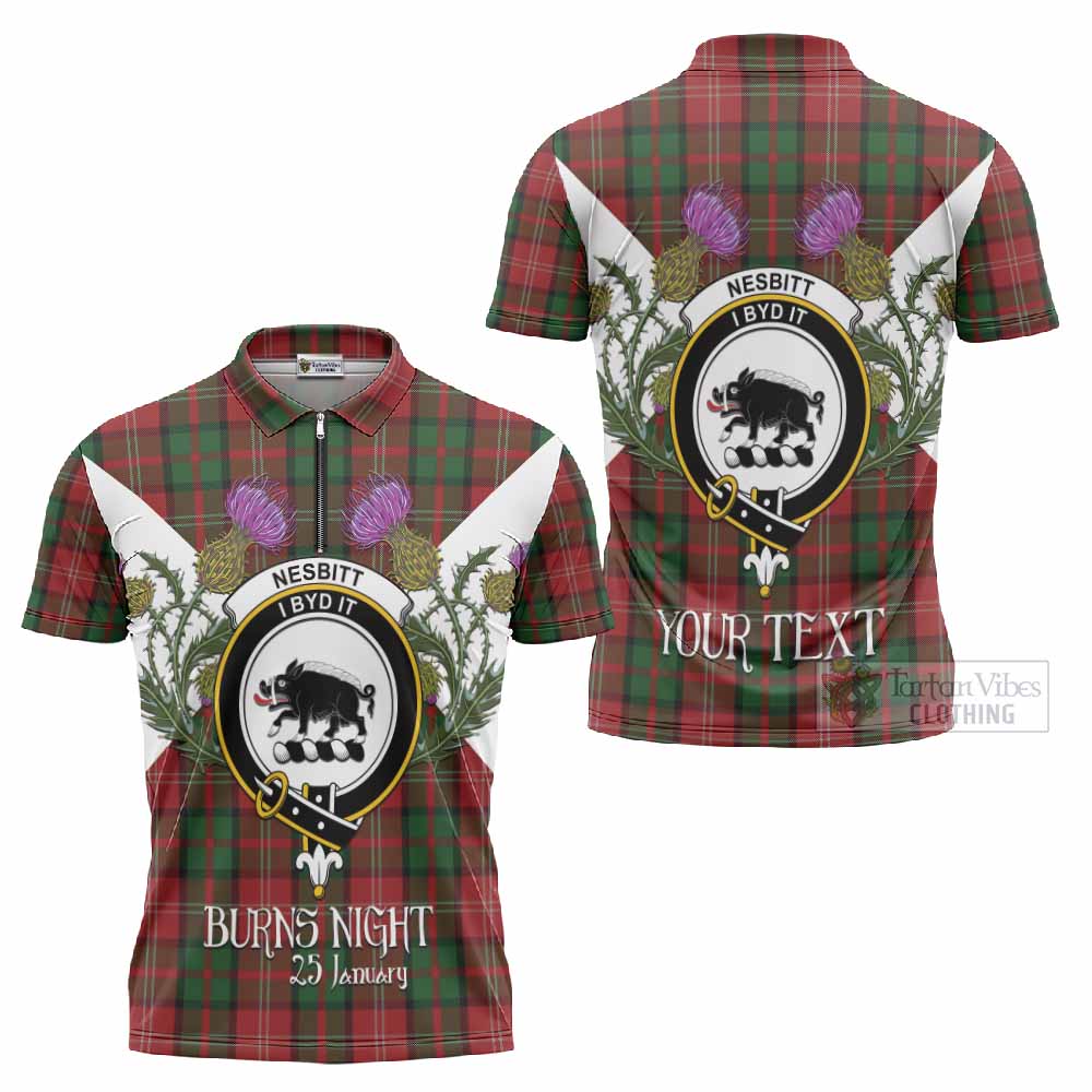 Nesbitt (Nisbet) Tartan Family Crest Zipper Polo Shirt Scottish Burns Night Thistle Floral