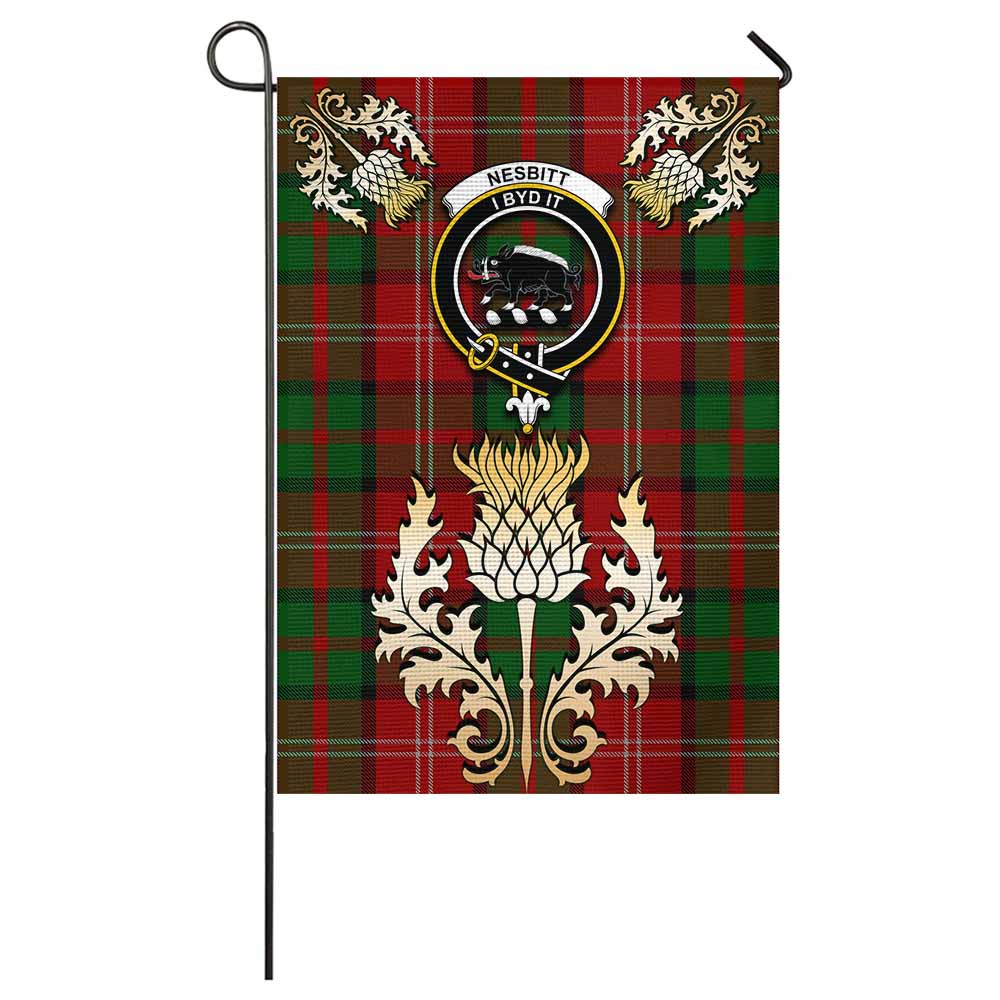 Nesbitt (Nisbet) Tartan Garden Flag with Golden Regal Scottish Thistle Emblem - Tartan Vibes Clothing