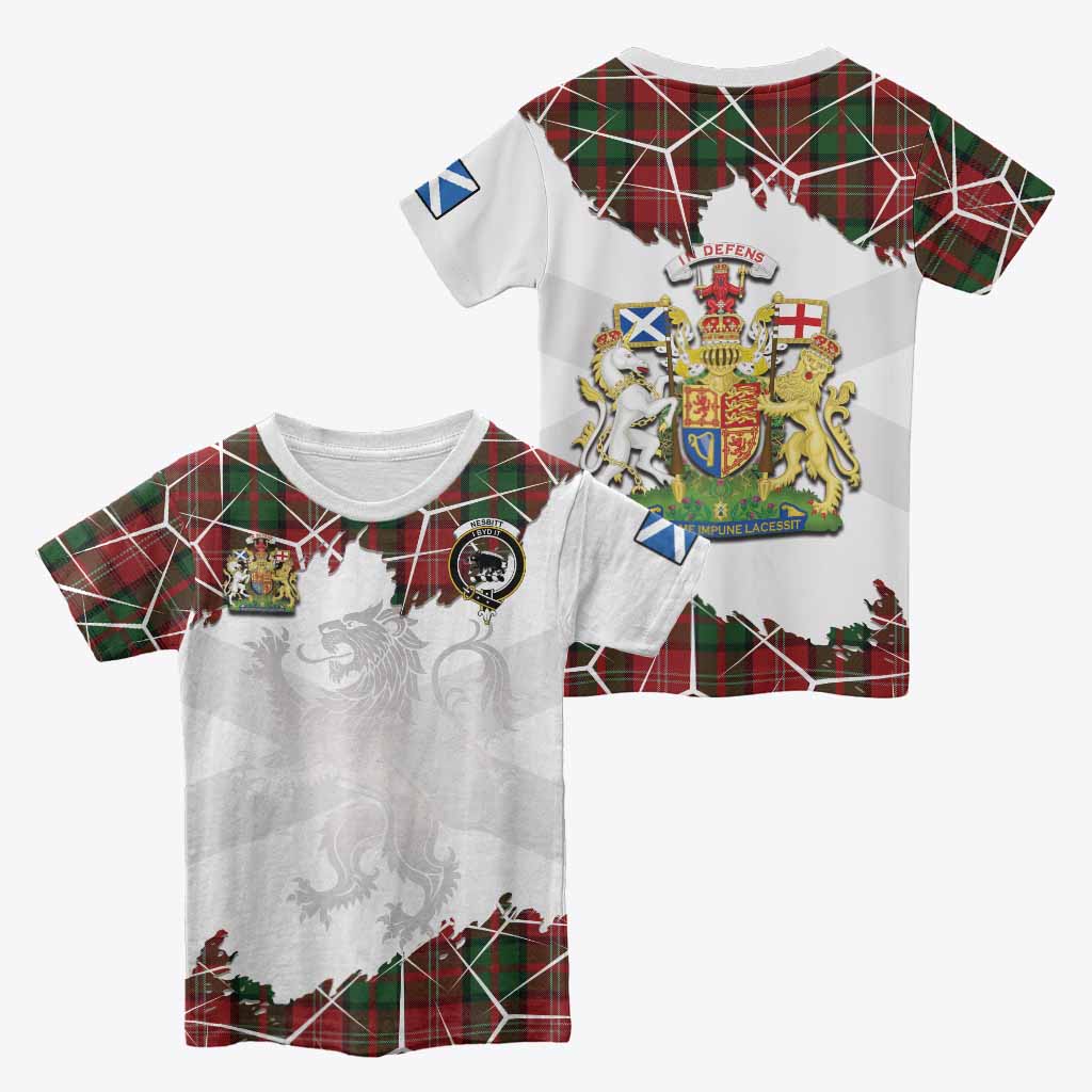 Nesbitt (Nisbet) Tartan Kid T-shirt with Family Crest and Lion Rampant Grunge Style