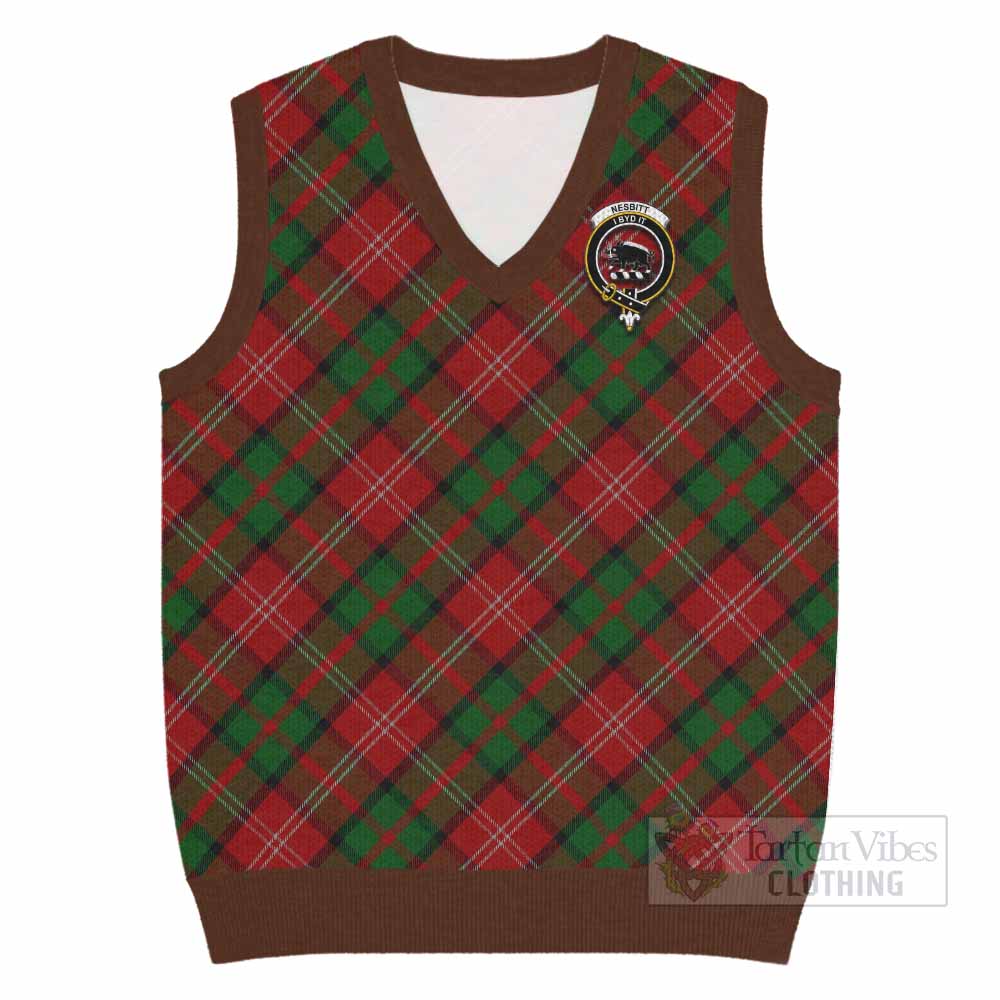 Nesbitt (Nisbet) Tartan Knitted V-Neck Vest with Family Crest Cross Style