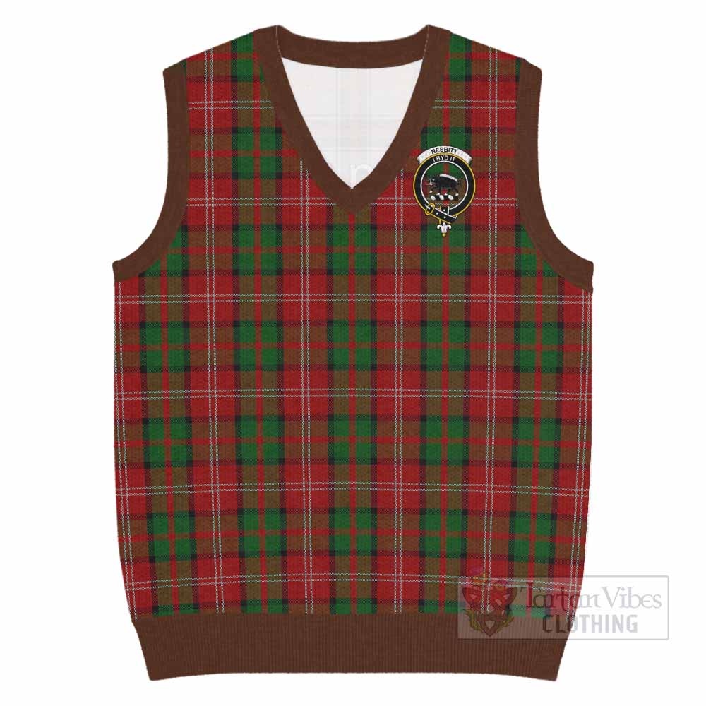 Nesbitt (Nisbet) Tartan Knitted V-Neck Vest with Family Crest - Tartan Vibes Clothing