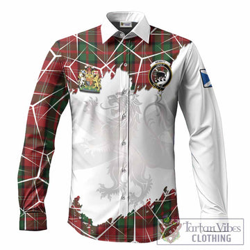 Nesbitt (Nisbet) Tartan Long Sleeve Button Shirts with Family Crest and Lion Rampant Grunge Style