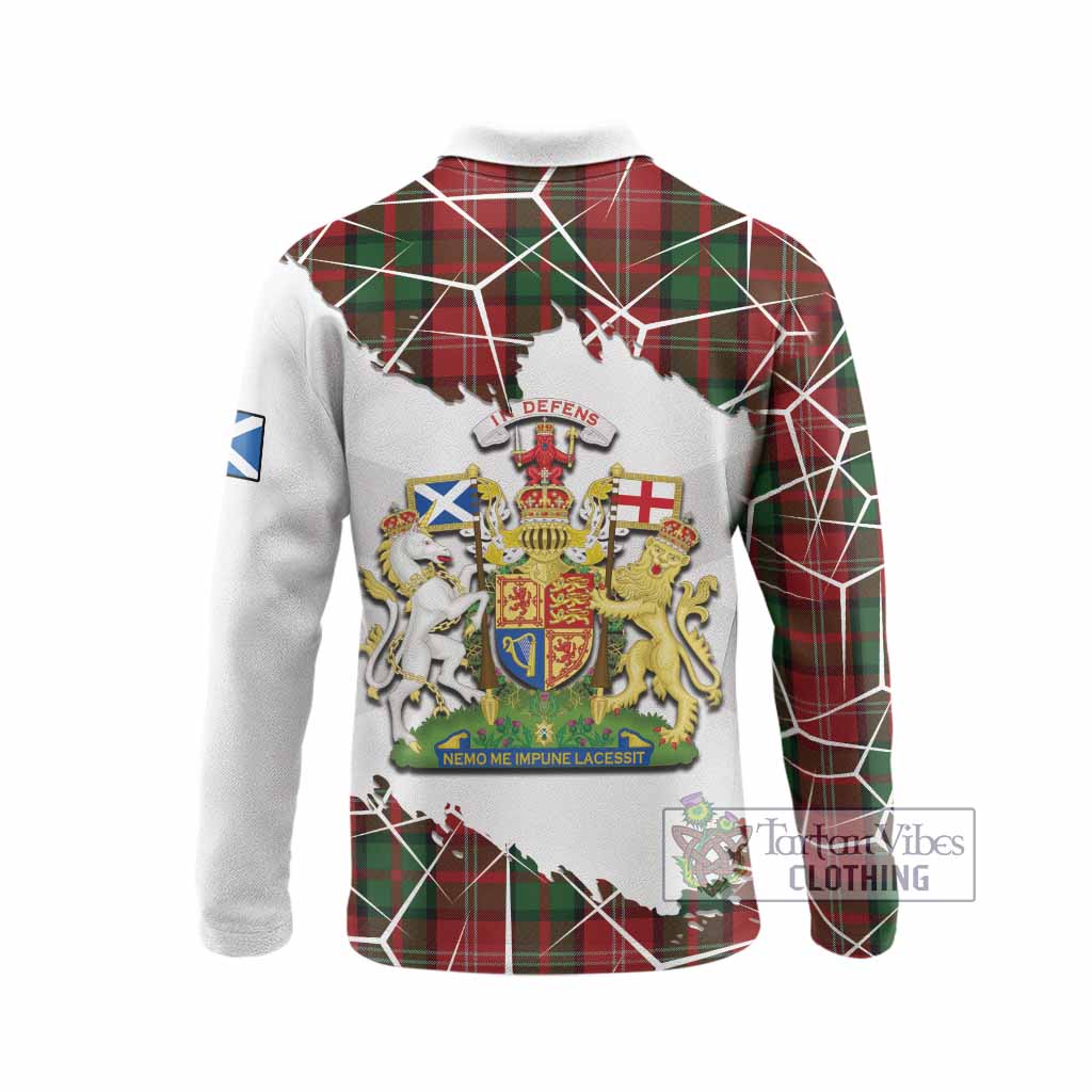 Nesbitt (Nisbet) Tartan Long Sleeve Polo Shirt with Family Crest and Lion Rampant Grunge Style