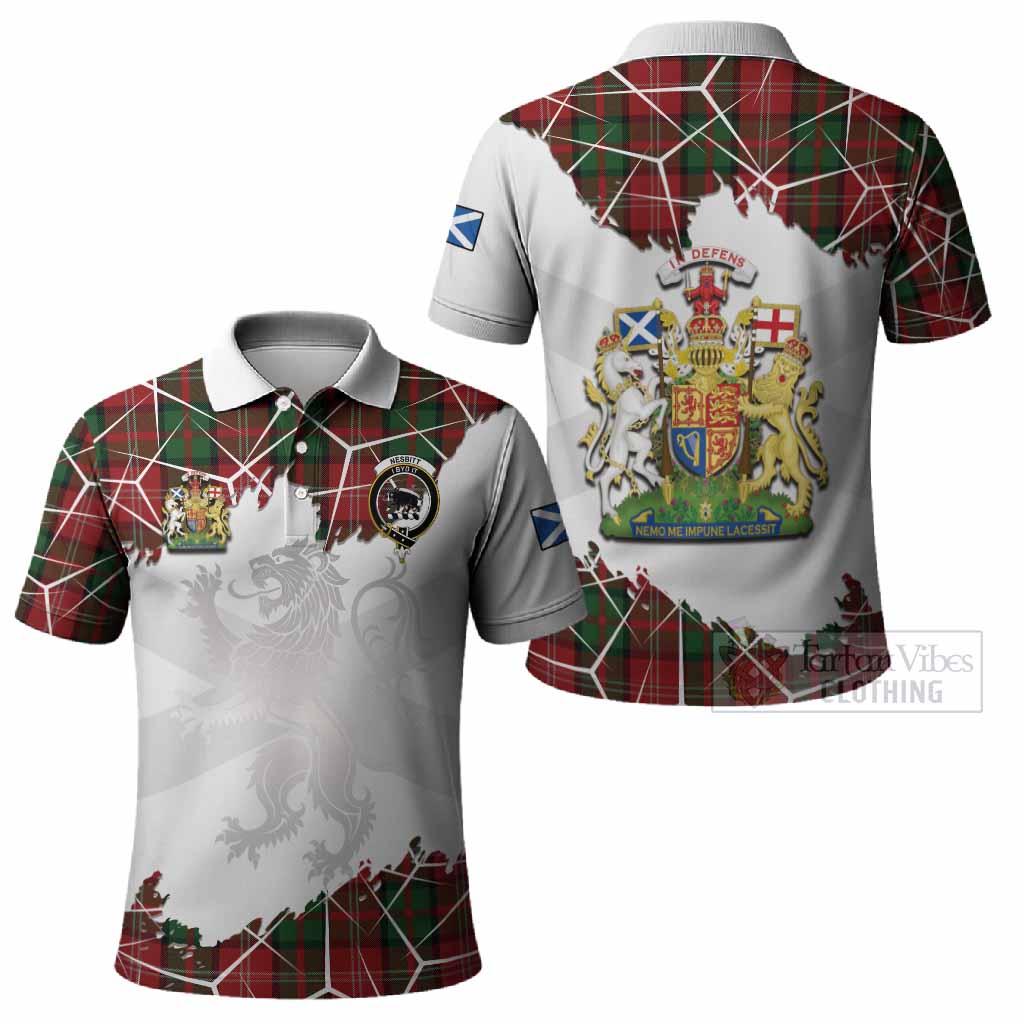 Nesbitt (Nisbet) Tartan Polo Shirt with Family Crest and Lion Rampant Grunge Style