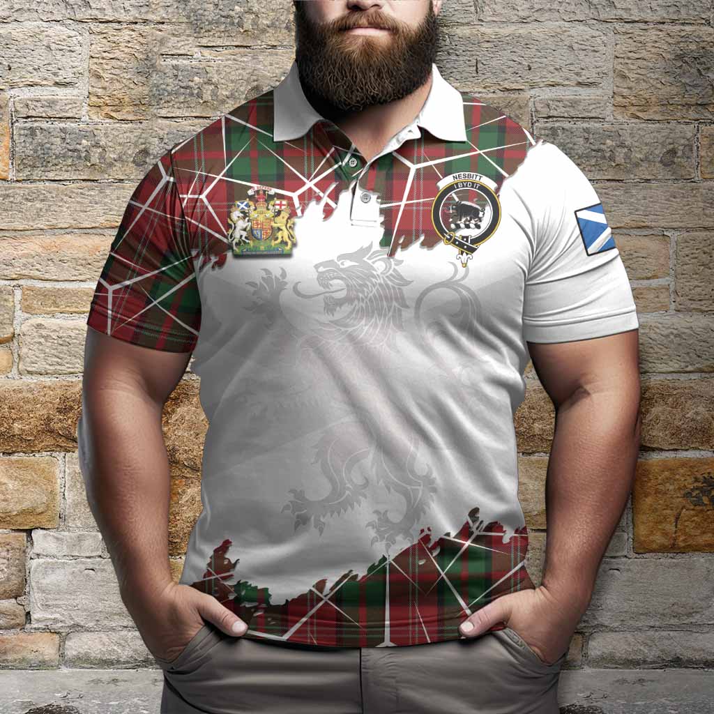 Nesbitt (Nisbet) Tartan Polo Shirt with Family Crest and Lion Rampant Grunge Style
