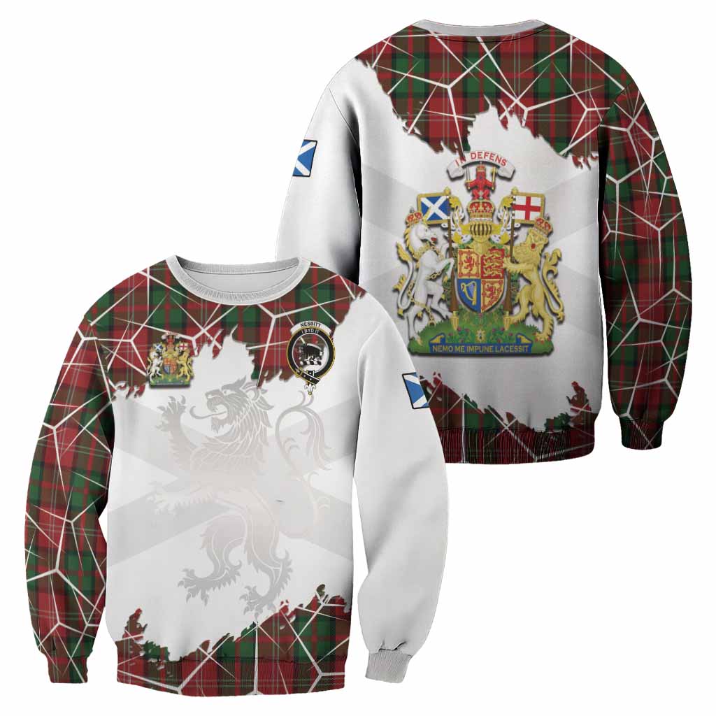 Nesbitt (Nisbet) Tartan Sweatshirt with Family Crest and Lion Rampant Grunge Style