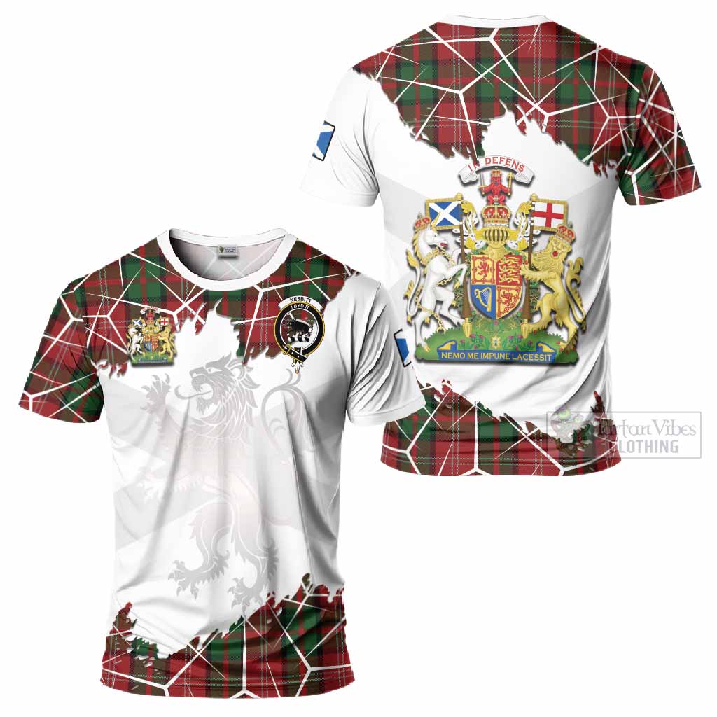 Nesbitt (Nisbet) Tartan T-Shirt with Family Crest and Lion Rampant Grunge Style