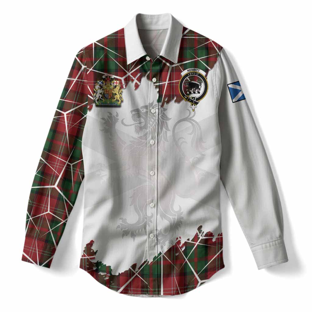 Nesbitt (Nisbet) Tartan Women Casual Shirt with Family Crest and Lion Rampant Grunge Style