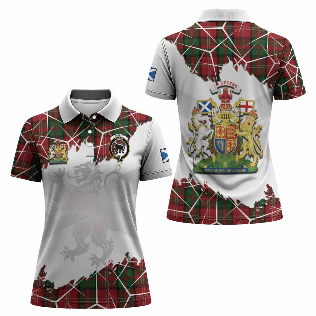 Nesbitt (Nisbet) Tartan Women Polo Shirt with Family Crest and Lion Rampant Grunge Style