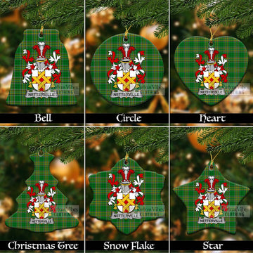 Tartan Vibes Clothing Netterville Irish Clan Tartan Christmas Ceramic Ornament with Coat of Arms