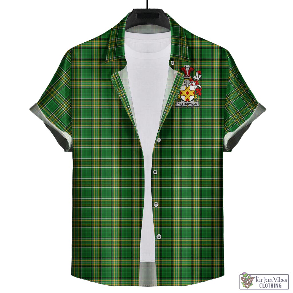 Netterville Irish Clan Tartan Hawaiian Shirt with Coat of Arms - Tartan Vibes Clothing