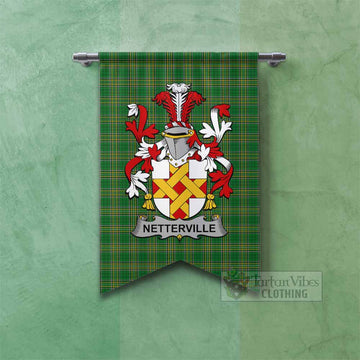 Tartan Vibes Clothing Netterville Irish Clan Tartan Gonfalon, Tartan Banner with Coat of Arms