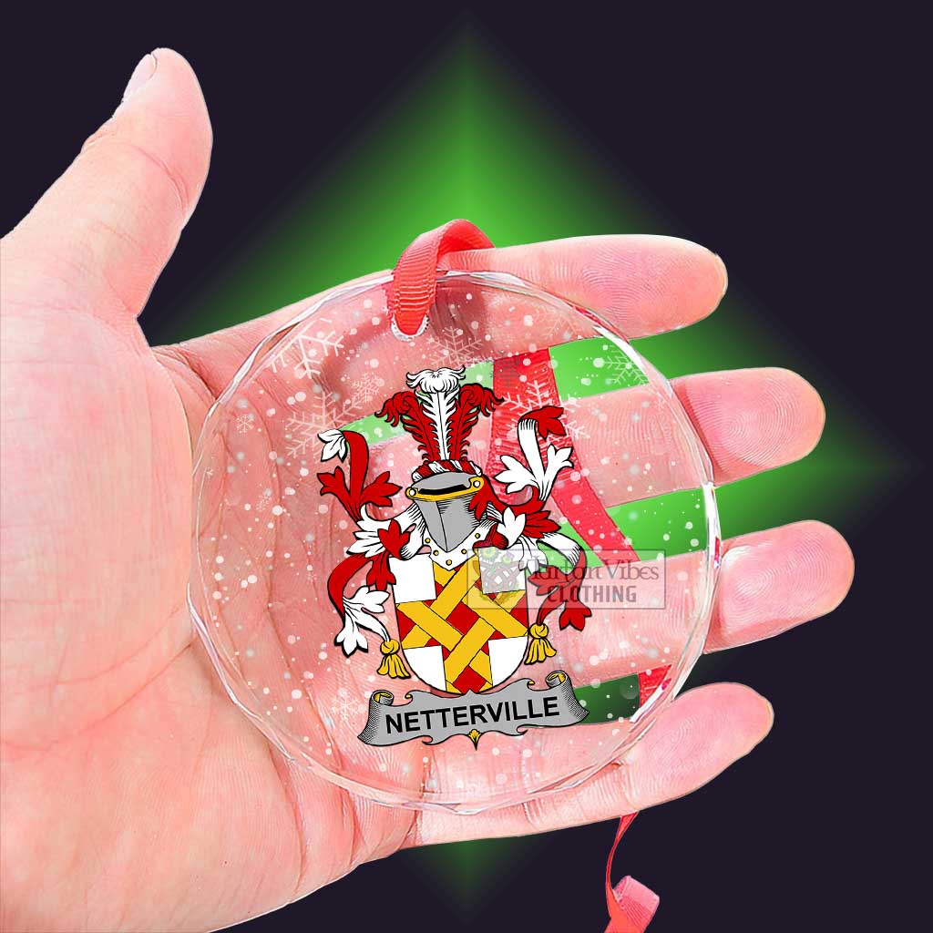 Netterville Irish Clan Christmas Glass Ornament with Coat of Arms - 2D-tartanvibesclothing