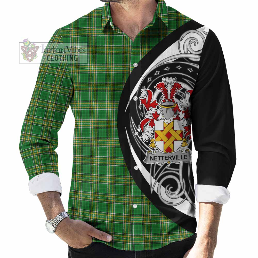 Netterville Irish Clan Long Sleeve Button Shirt Celtic Circle Style - Tartan Vibes Clothing