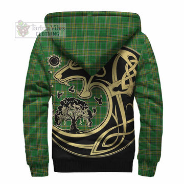 Nevill Irish Tartan Sherpa Hoodie with Coat of Arms Celtic Wolf Style - Tartan Vibes Clothing