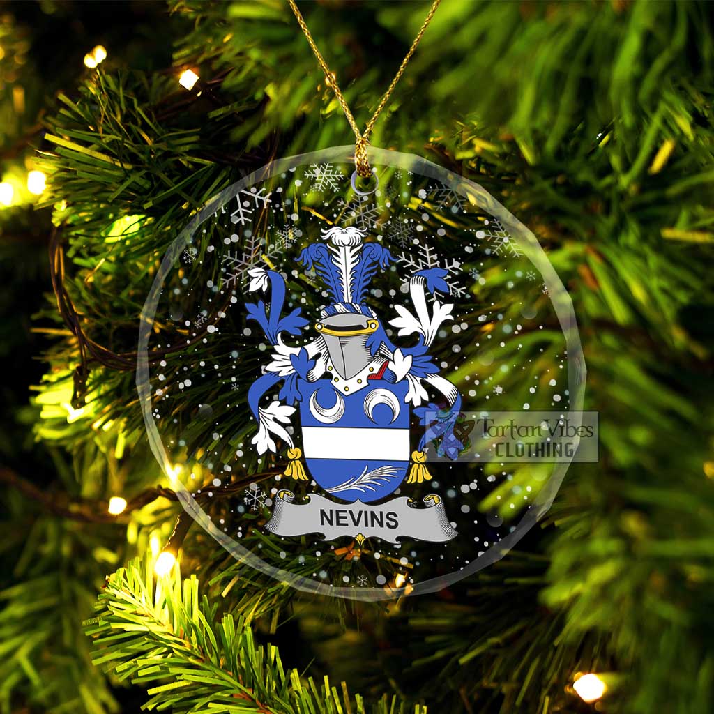 Nevins Irish Clan Christmas Glass Ornament with Coat of Arms Transparent Glass Circle - 2D-tartanvibesclothing