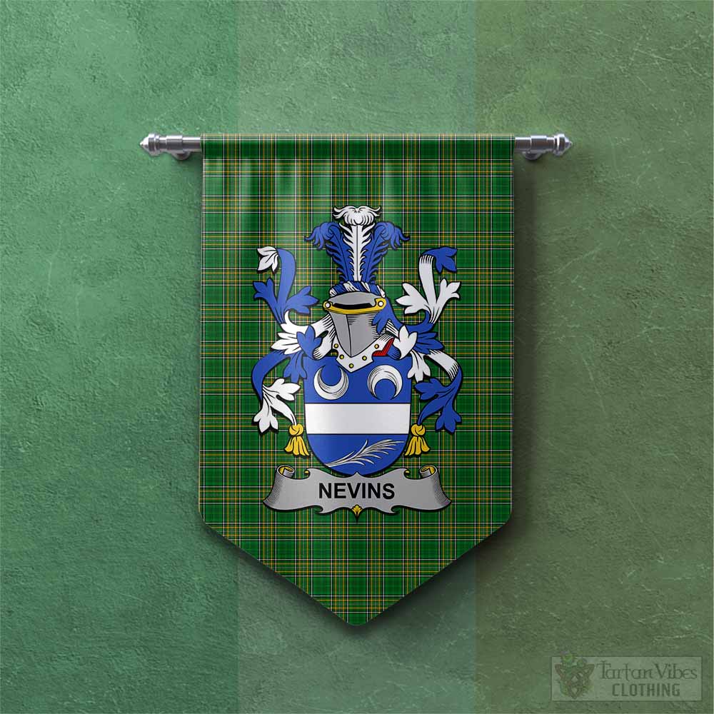 Nevins Irish Clan Tartan Gonfalon, Tartan Banner with Coat of Arms Chevron - Tartan Vibes Clothing