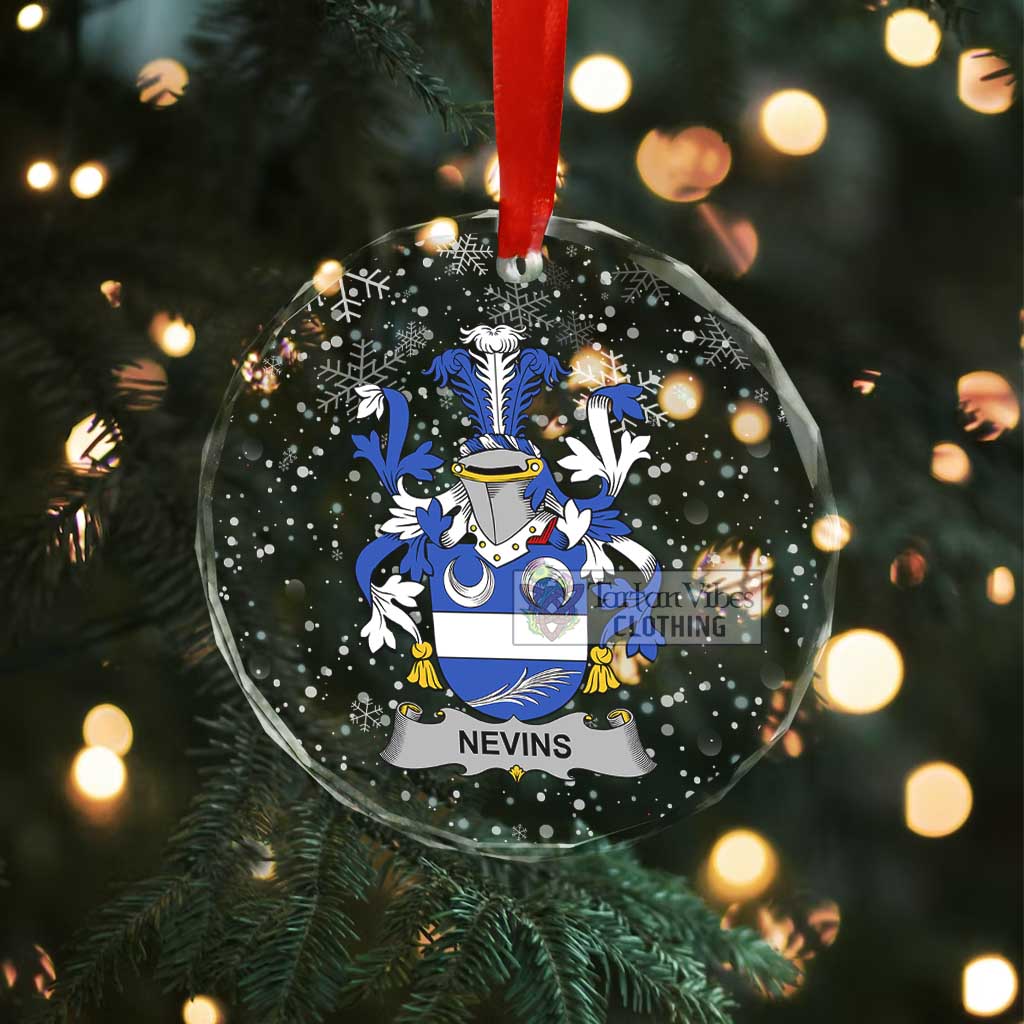 Nevins Irish Clan Christmas Glass Ornament with Coat of Arms - 2D-tartanvibesclothing