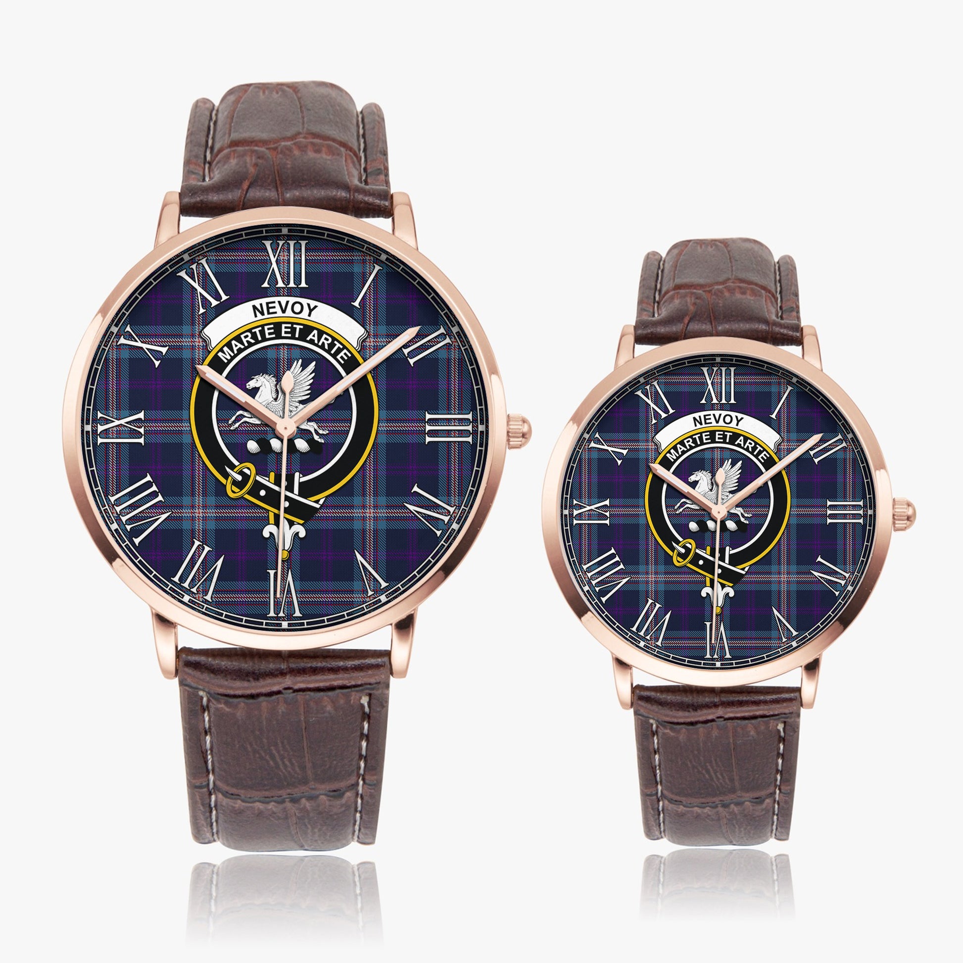 Nevoy Tartan Family Crest Leather Strap Quartz Watch - Tartan Vibes Clothing