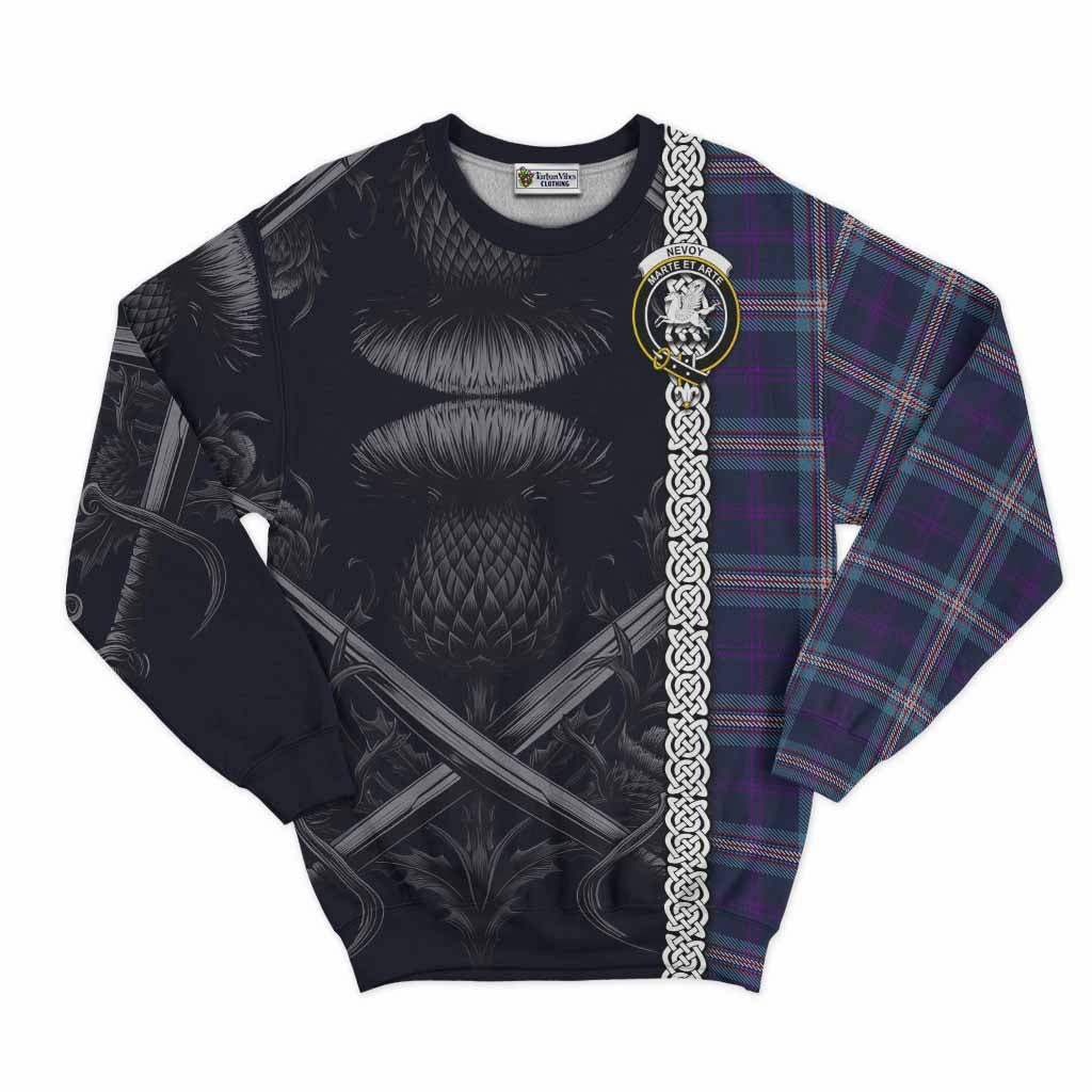 Nevoy Tartan Sweatshirt with Family Crest Cross Sword Thistle Celtic Vibes Unisex - Tartan Vibes Clothing