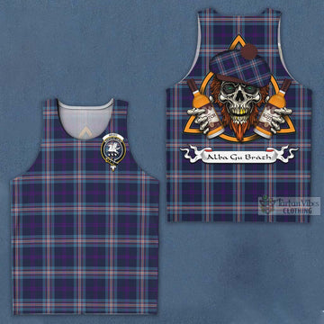 Nevoy Tartan Men's Tank Top with Family Crest and Bearded Skull Holding Bottles of Whiskey Men - Tartan Vibes Clothing