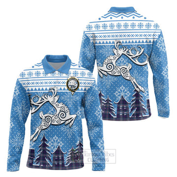 Nevoy Clan Christmas Long Sleeve Polo Shirt Celtic Reindeer Style Unisex - Tartan Vibes Clothing