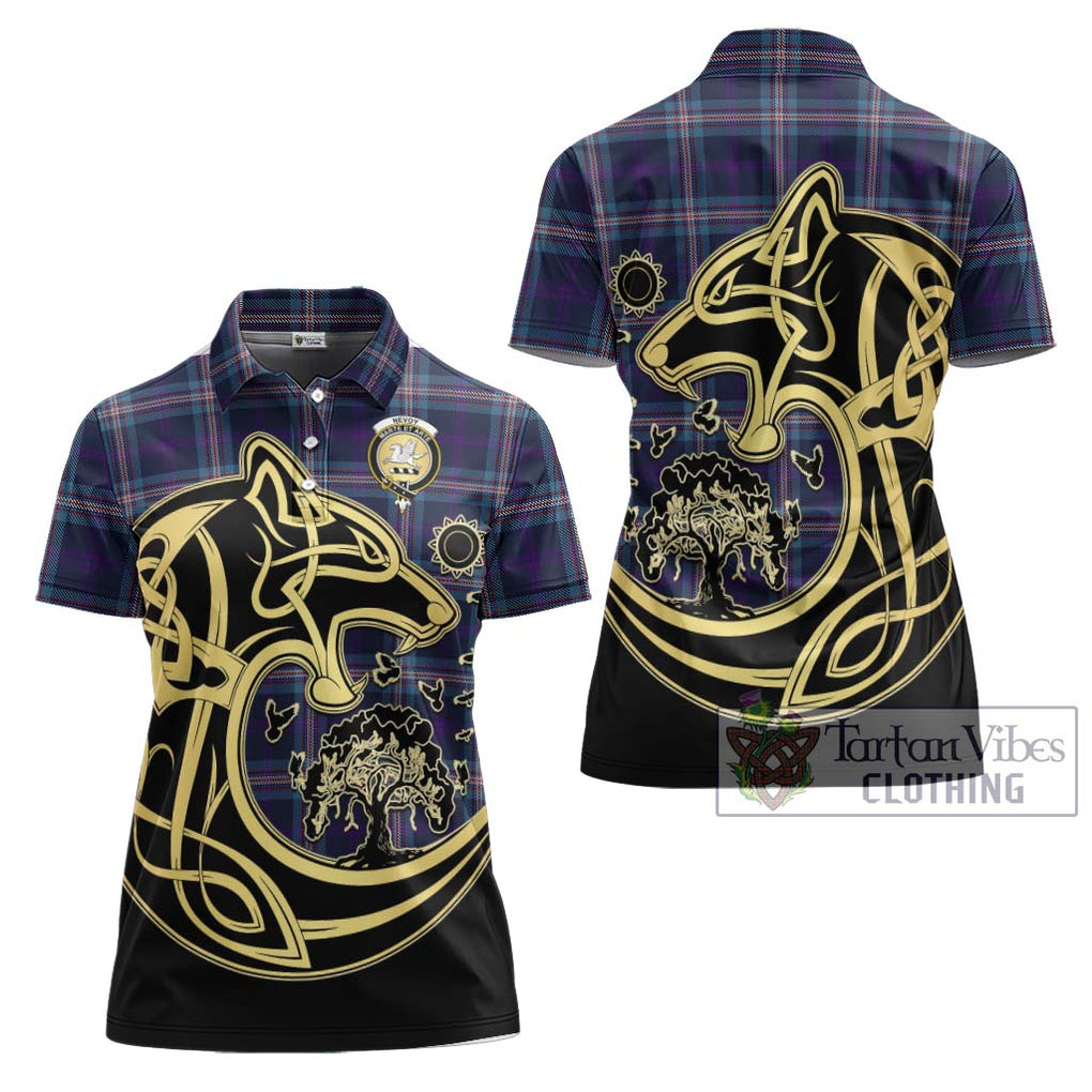 Nevoy Tartan Women's Polo Shirt with Family Crest Celtic Wolf Style Women - Tartan Vibes Clothing