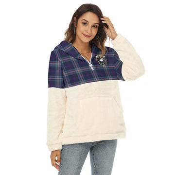 Nevoy Tartan Half Style Women's Borg Fleece Hoodie with Half Zip with Family Crest Female - Tartan Vibes Clothing